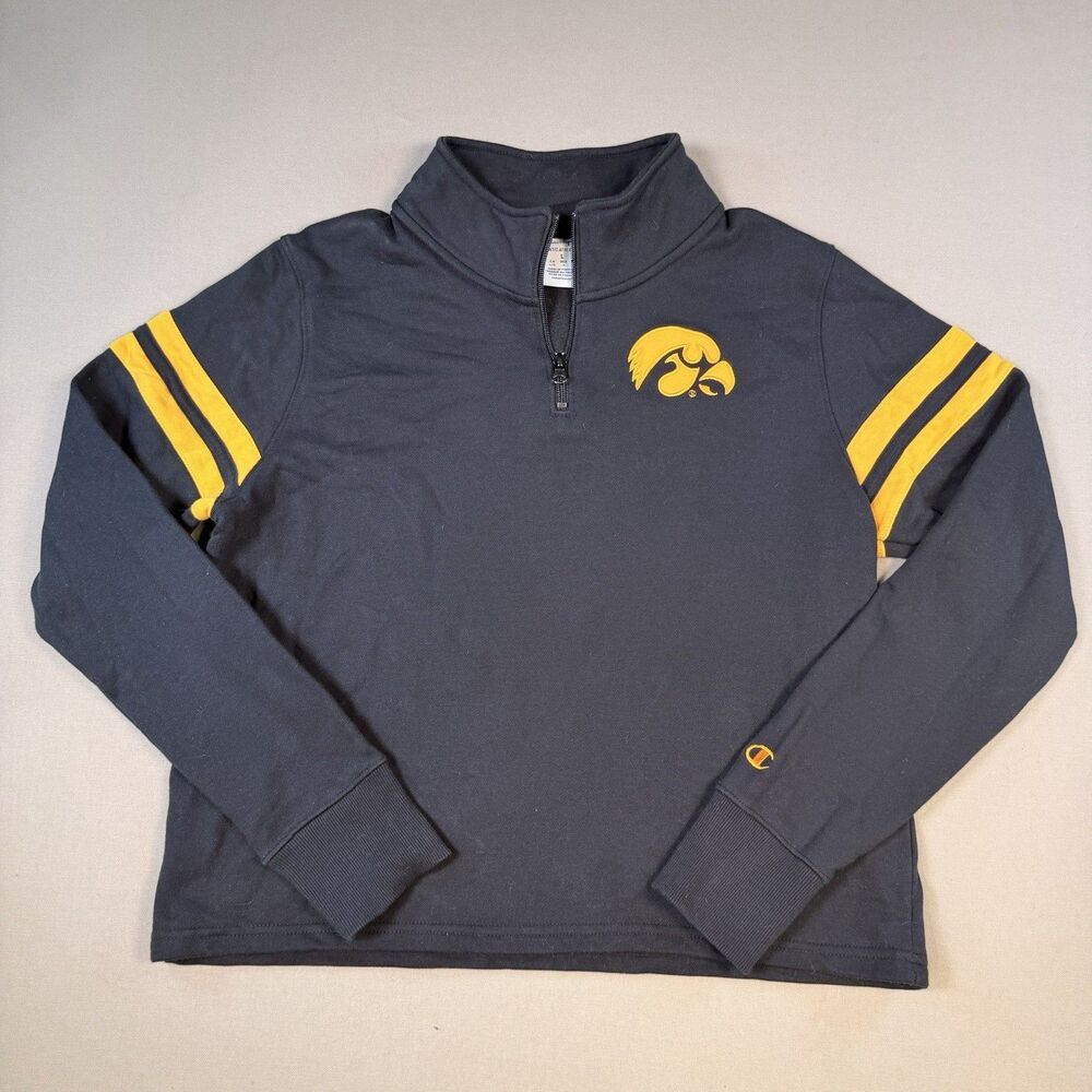 Iowa Hawkeyes Champion Women’s Large Black Pullover Quarter Zip Embroidered Back